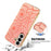 For Samsung Galaxy A56 5G Case Camellia Embossed Glitter Camera Ring PU Leather Cover with 15cm Pearl Strap - Pink - 5