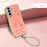 For Samsung Galaxy A56 5G Case Camellia Embossed Glitter Camera Ring PU Leather Cover with 15cm Pearl Strap - Pink - 7