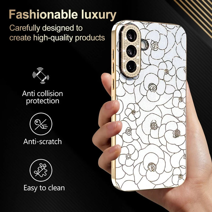 For Samsung Galaxy A56 5G Case Diamond Camera Ring Flower Pattern TPU PC Shockproof Protective Case - White - 3