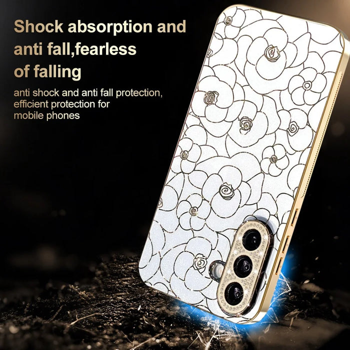For Samsung Galaxy A56 5G Case Diamond Camera Ring Flower Pattern TPU PC Shockproof Protective Case - White - 4