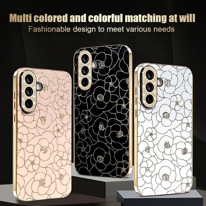 For Samsung Galaxy A56 5G Case Diamond Camera Ring Flower Pattern TPU PC Shockproof Protective Case - White - 6