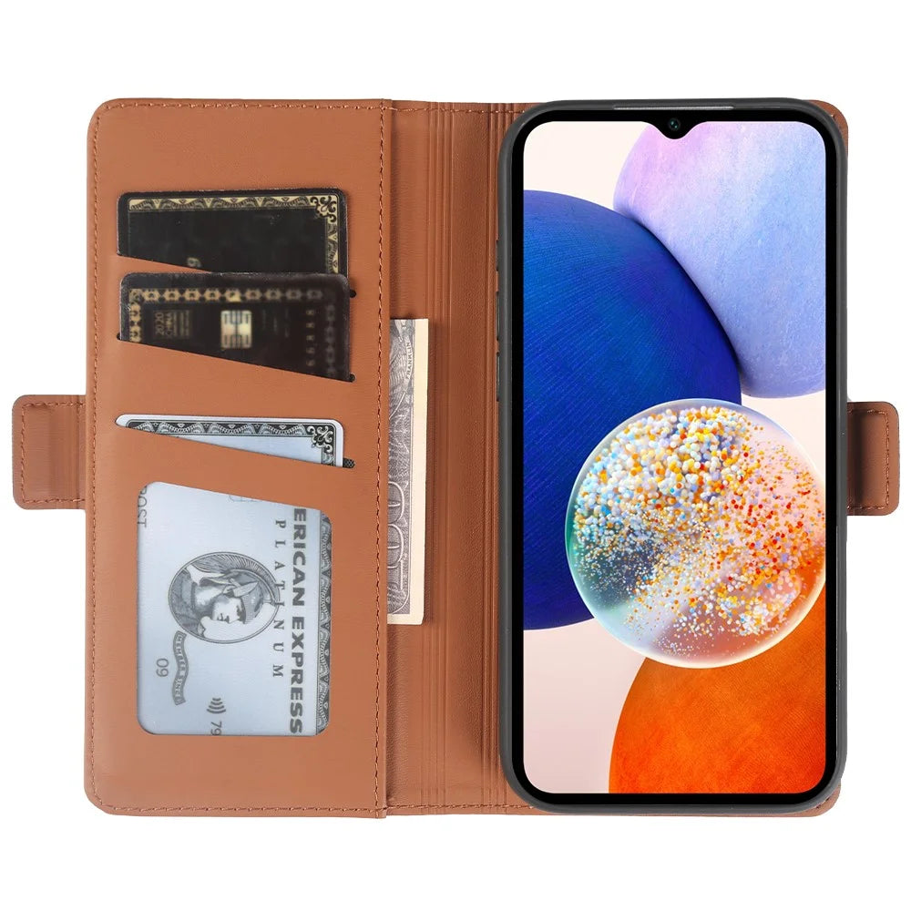 Leather Case For Samsung Galaxy A14 4G  /  5G Wallet Stand TPU + PU Skin-touch Cover - Brown - 3