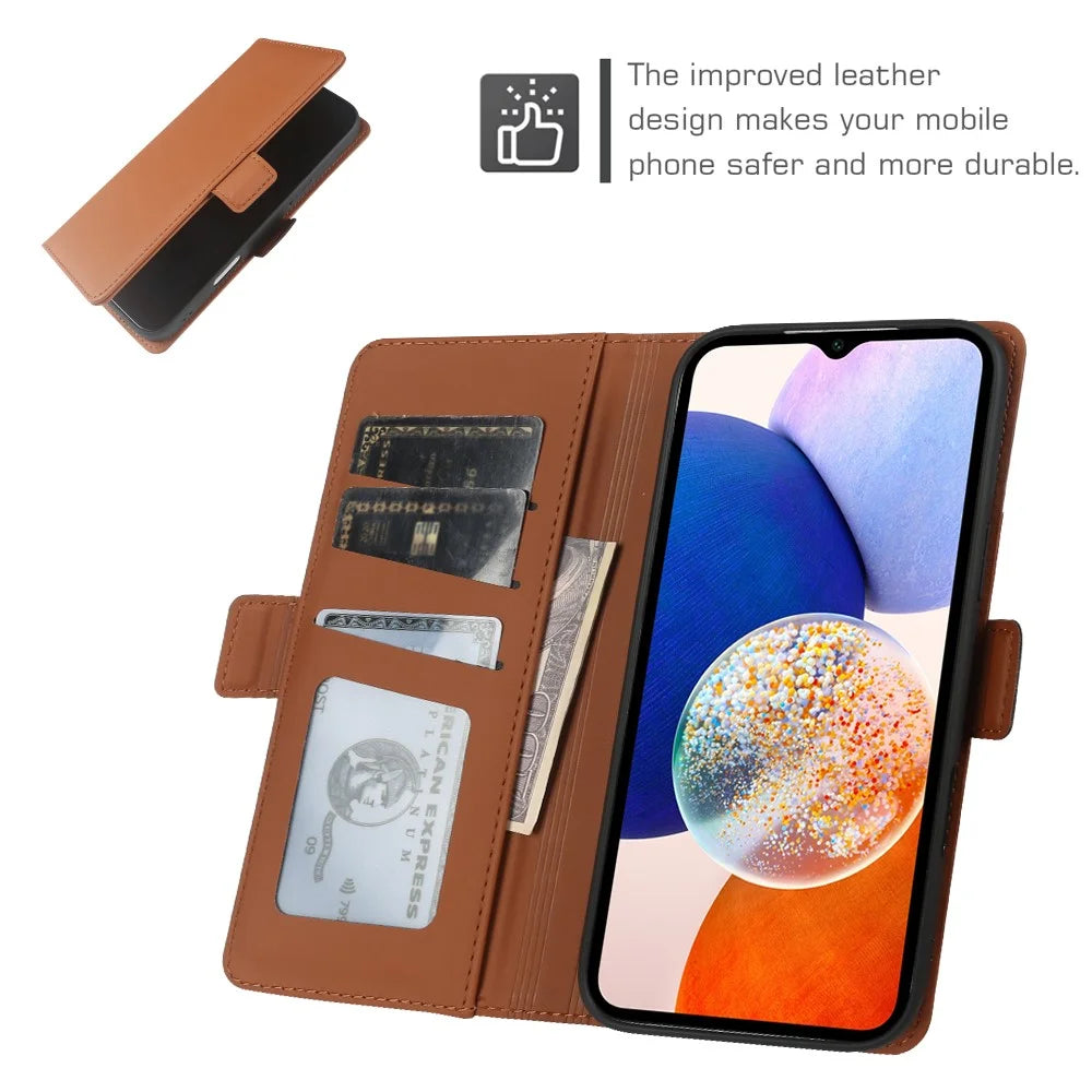 Leather Case For Samsung Galaxy A14 4G  /  5G Wallet Stand TPU + PU Skin-touch Cover - Brown - 4