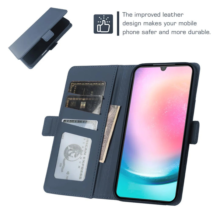 For Samsung Galaxy A24 5G Leather Case Wallet Stand TPU + PU Skin-touch Cover - Blue - 4