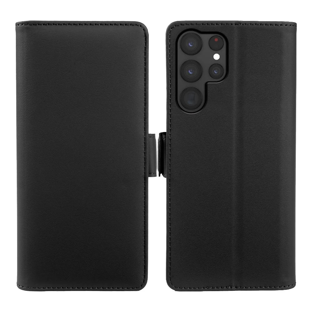 For Samsung Galaxy S22 Ultra 5G Leather Case Wallet Stand TPU + PU Skin-touch Cover - Black - 1