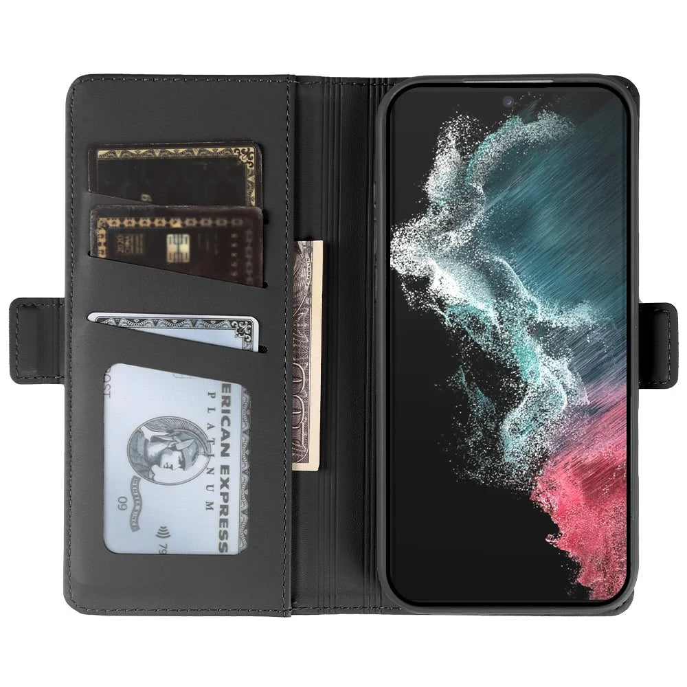 For Samsung Galaxy S22 Ultra 5G Leather Case Wallet Stand TPU + PU Skin-touch Cover - Black - 2