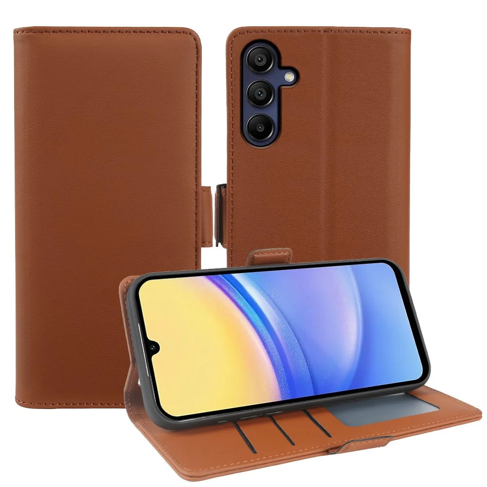 For Samsung Galaxy A15 4G Leather Case Wallet Stand TPU + PU Skin-touch Cover - Brown - 1