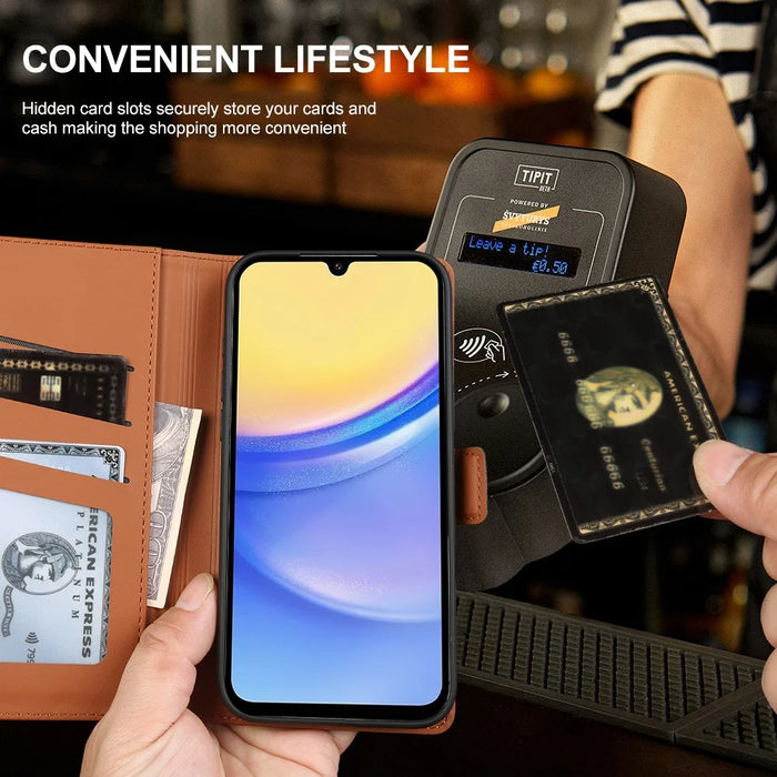 For Samsung Galaxy A15 4G Leather Case Wallet Stand TPU + PU Skin-touch Cover - Brown - 5