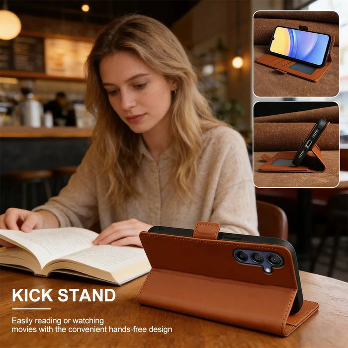 For Samsung Galaxy A15 4G Leather Case Wallet Stand TPU + PU Skin-touch Cover - Brown - 6
