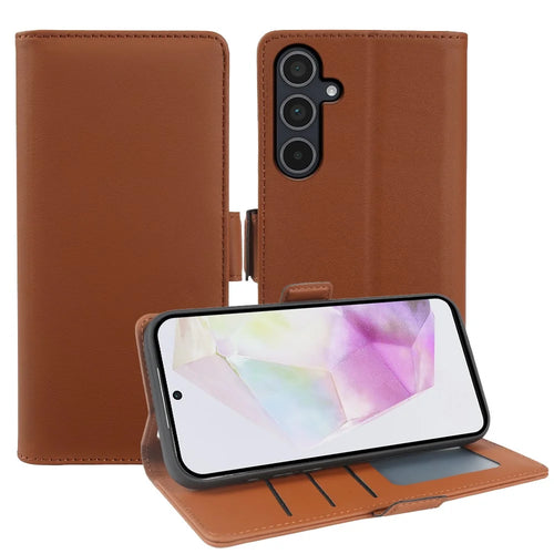 For Samsung Galaxy A25 5G (Global) (161mm) Leather Case Wallet Stand TPU + PU Skin-touch Cover - Brown - 1