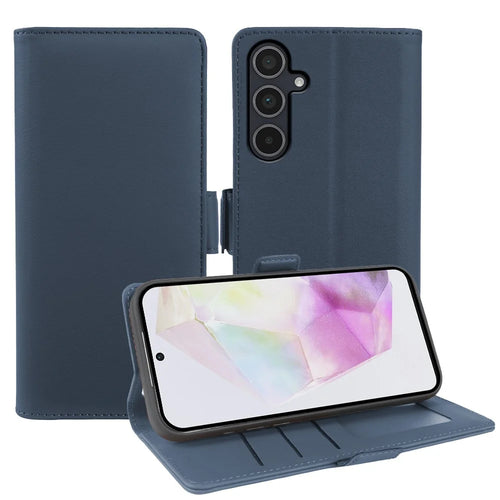 For Samsung Galaxy A35 5G Leather Case Wallet Stand TPU + PU Skin-touch Cover - Blue - 1