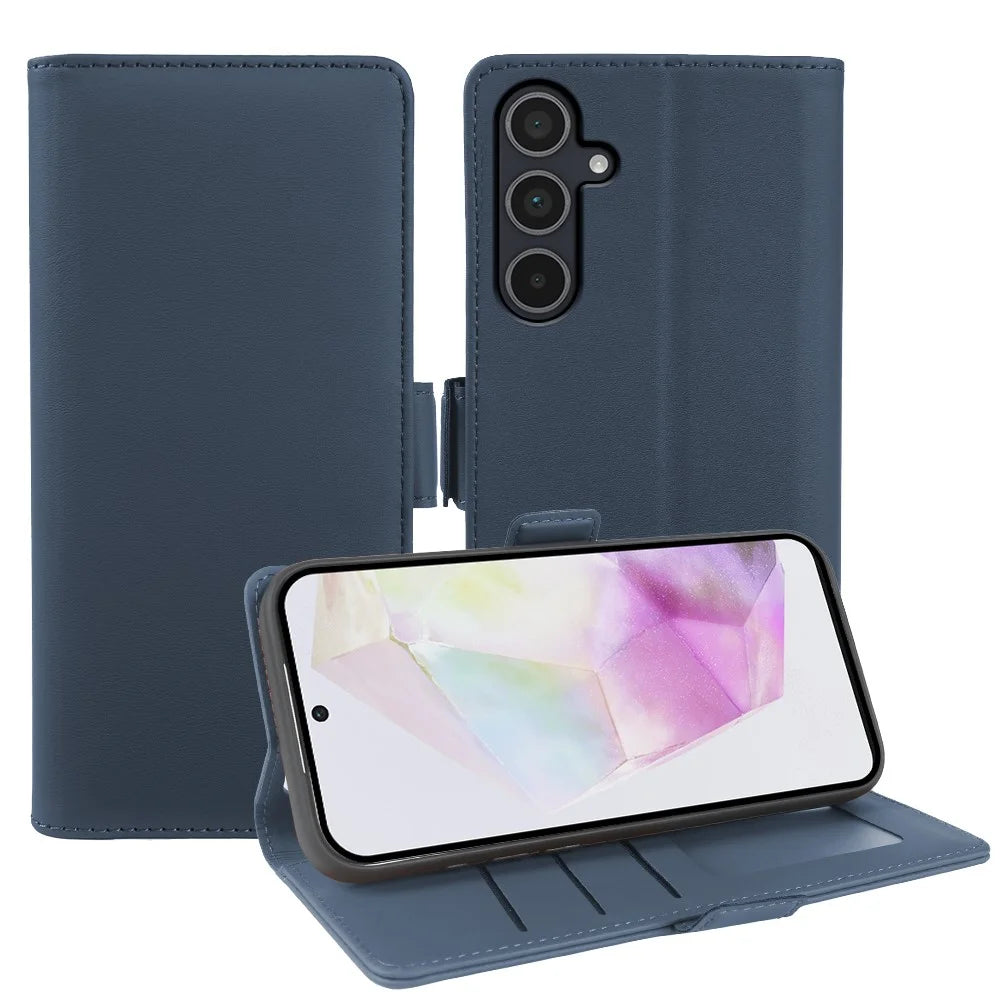 For Samsung Galaxy A35 5G Leather Case Wallet Stand TPU + PU Skin-touch Cover - Blue - 1