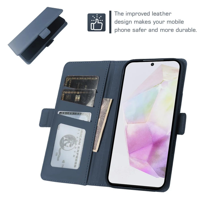 For Samsung Galaxy A35 5G Leather Case Wallet Stand TPU + PU Skin-touch Cover - Blue - 3