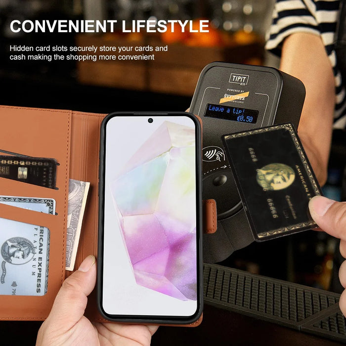 For Samsung Galaxy A35 5G Leather Case Wallet Stand TPU + PU Skin-touch Cover - Blue - 5
