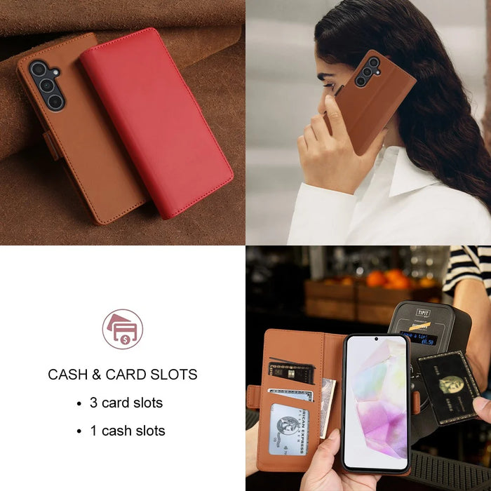 For Samsung Galaxy A35 5G Leather Case Wallet Stand TPU + PU Skin-touch Cover - Blue - 7
