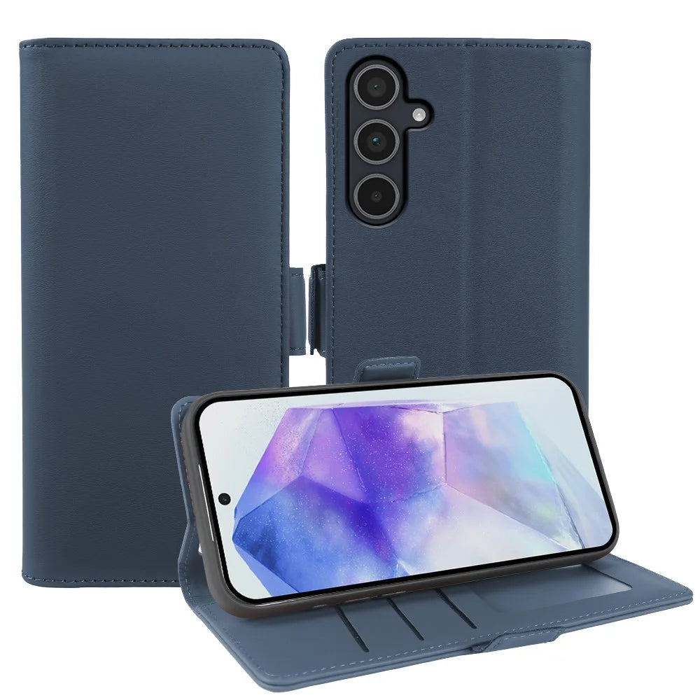 For Samsung Galaxy A55 5G Leather Case Wallet Stand TPU + PU Skin-touch Cover - Blue - 1