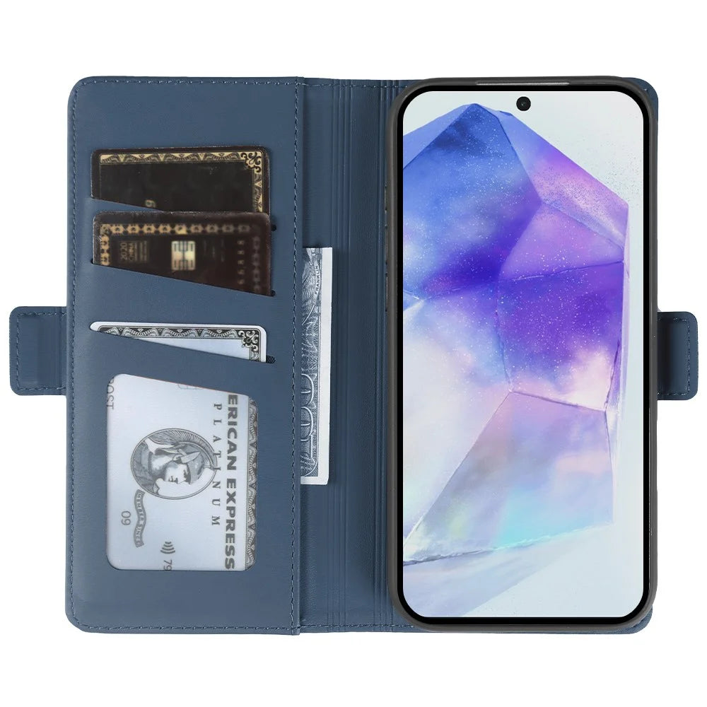 For Samsung Galaxy A55 5G Leather Case Wallet Stand TPU + PU Skin-touch Cover - Blue - 2