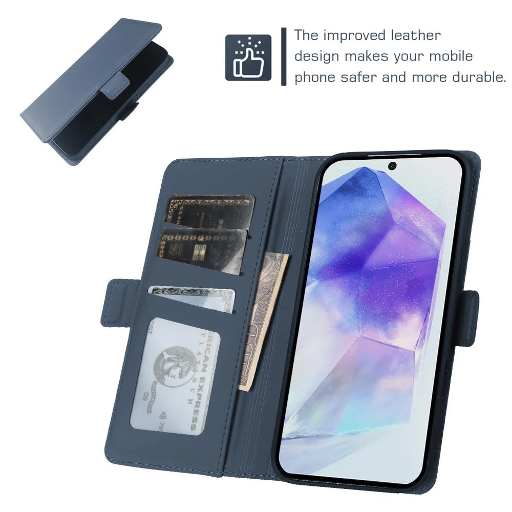 For Samsung Galaxy A55 5G Leather Case Wallet Stand TPU + PU Skin-touch Cover - Blue - 3