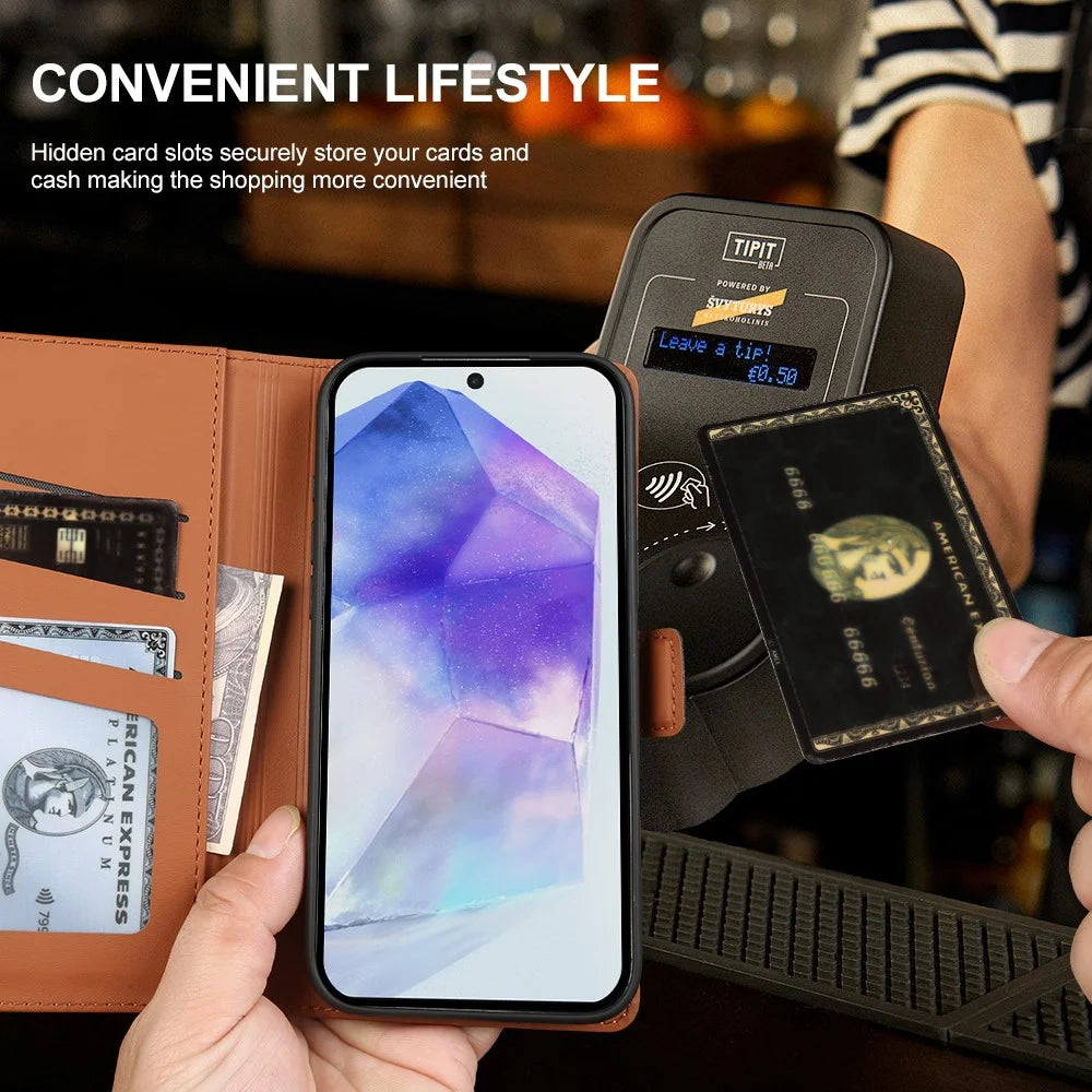 For Samsung Galaxy A55 5G Leather Case Wallet Stand TPU + PU Skin-touch Cover - Blue - 5