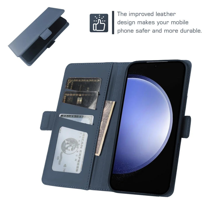 For Samsung Galaxy S23 FE Leather Case Wallet Stand TPU + PU Skin-touch Cover - Blue - 3
