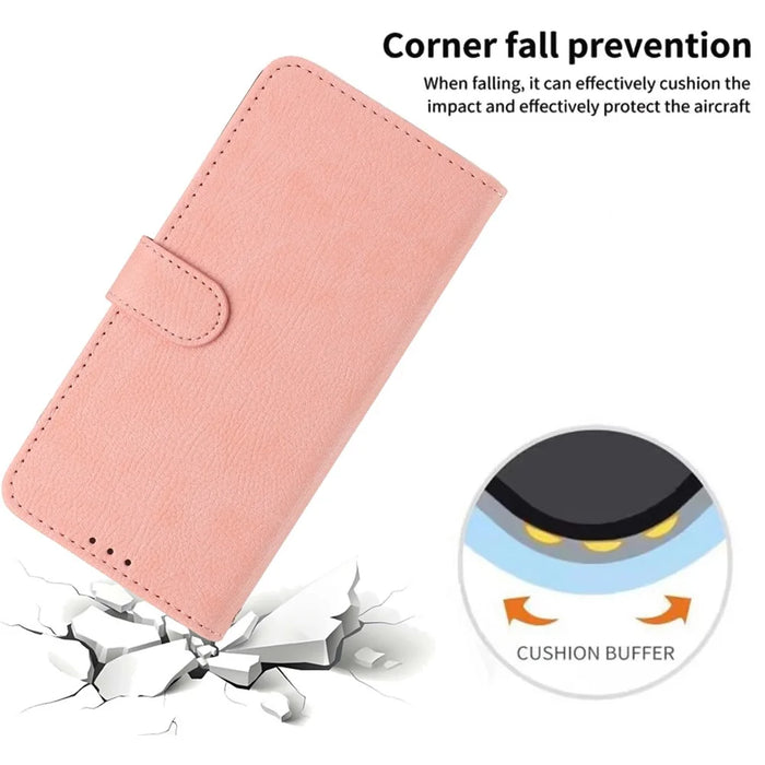 For Samsung Galaxy A36 5G Wallet Case Litchi Texture Leather Flip Cover with Card Slots and Hand Strap - Pink - 5