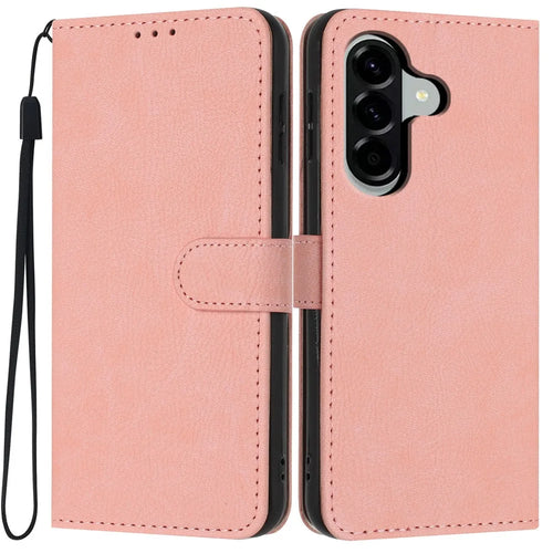 For Samsung Galaxy A56 5G Wallet Case Litchi Texture Leather Flip Cover with Card Slots and Hand Strap - Pink - 1