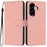 For Samsung Galaxy A56 5G Wallet Case Litchi Texture Leather Flip Cover with Card Slots and Hand Strap - Pink - 1