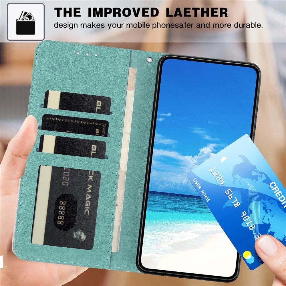 For Samsung Galaxy A25 5G (Global) (161mm) Wallet Case Litchi Texture Leather Flip Cover with Card Slots and Hand Strap - Green - 4