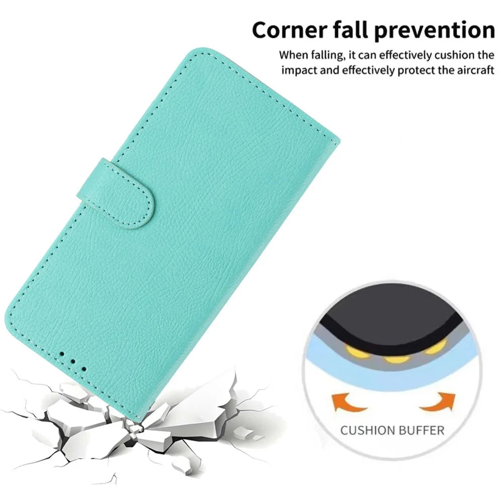 For Samsung Galaxy A25 5G (Global) (161mm) Wallet Case Litchi Texture Leather Flip Cover with Card Slots and Hand Strap - Green - 5