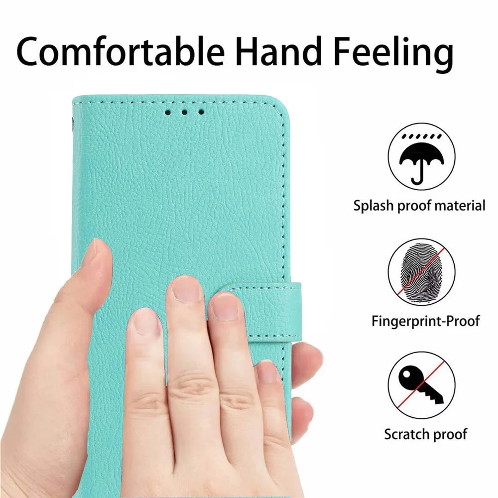 For Samsung Galaxy A25 5G (Global) (161mm) Wallet Case Litchi Texture Leather Flip Cover with Card Slots and Hand Strap - Green - 6