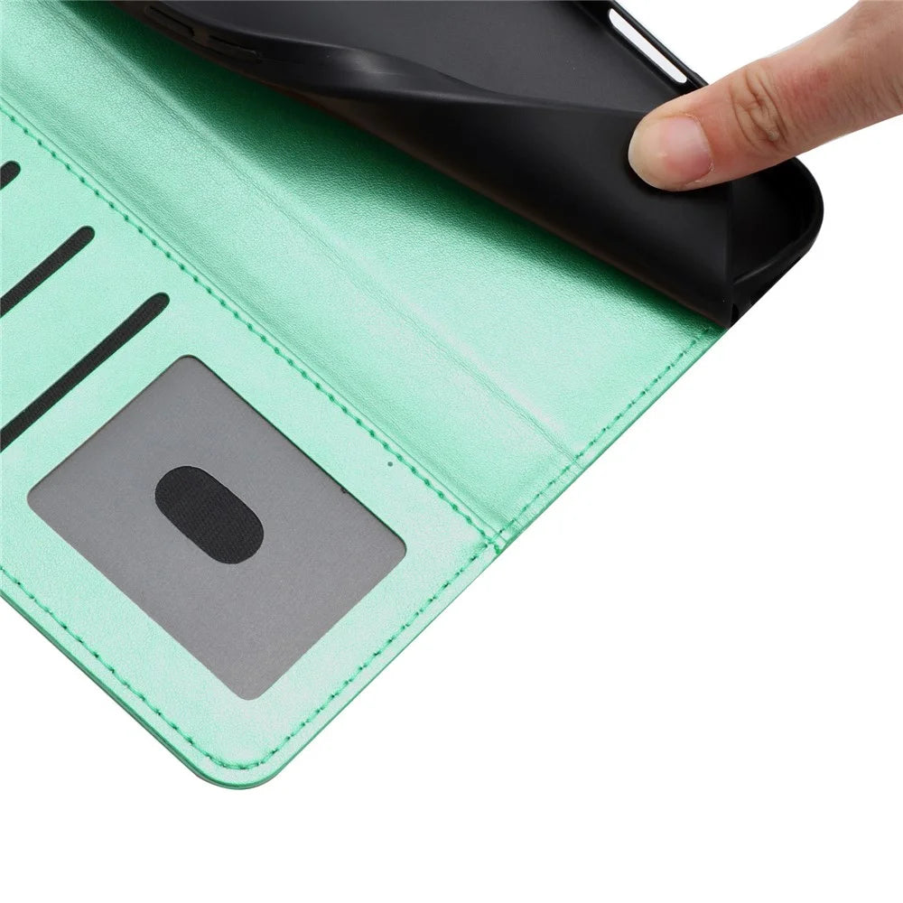 For Samsung Galaxy A25 5G (Global) (161mm) Wallet Case Litchi Texture Leather Flip Cover with Card Slots and Hand Strap - Green - 7