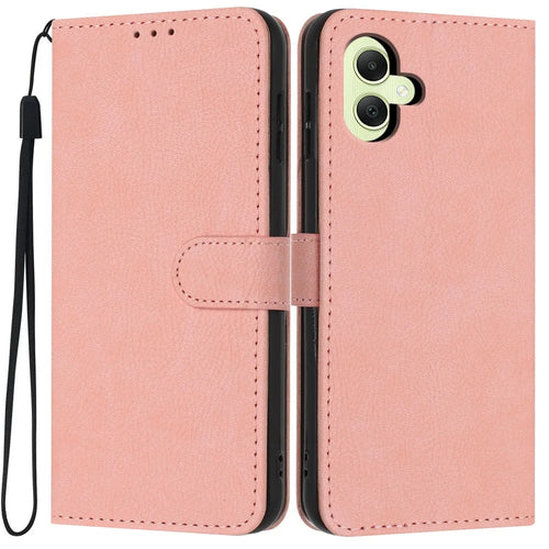 For Samsung Galaxy A05 4G Wallet Case Litchi Texture Leather Flip Cover with Card Slots and Hand Strap - Pink - 1