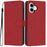 For iPhone 16 Wallet Case Litchi Texture Leather Flip Cover with Card Slots and Hand Strap - Red - 1