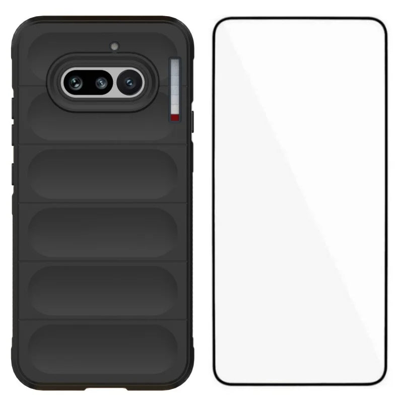 WANLONFENG For Nothing Phone (4a) TPU Case HD Series Anti Slip Phone Cover with Tempered Glass - Black - 1