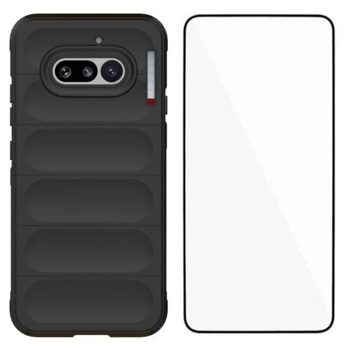 WANLONFENG For Nothing Phone (4a) TPU Case HD Series Anti Slip Phone Cover with Tempered Glass - Black - 1