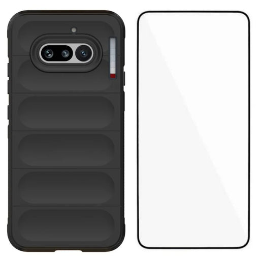 WANLONFENG For Nothing Phone (4a) TPU Case HD Series Anti Slip Phone Cover with Tempered Glass - Black - 1