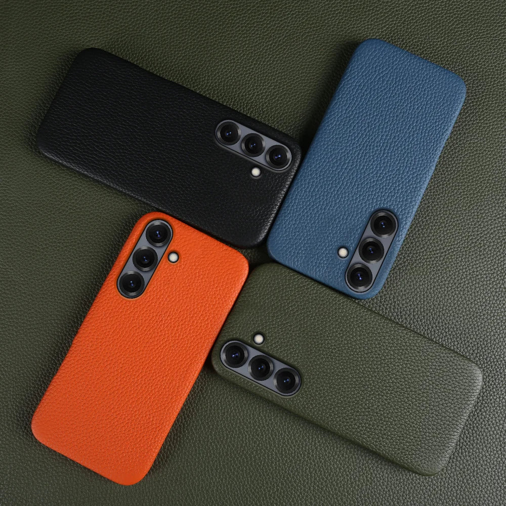 For Samsung Galaxy A37 5G Magnetic Case Litchi Texture Genuine Cow Leather + PC Phone Cover - Orange - 4