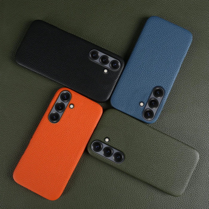 For Samsung Galaxy S24+ Magnetic Case Litchi Texture Genuine Cow Leather + PC Phone Cover - Orange - 3