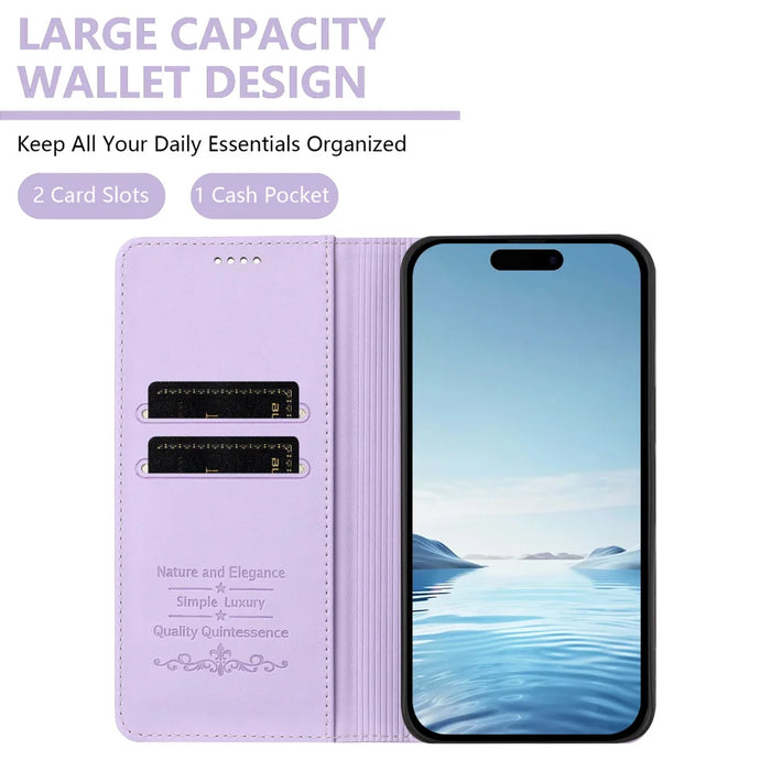 For iPhone 16 Wallet Case RFID Blocking Butterfly Imprinted Magnetic Flip Leather Cover - Light Purple - 5