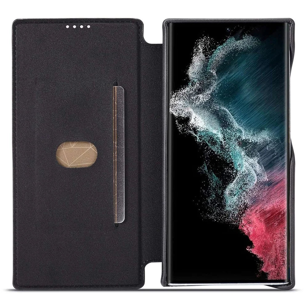 LC.IMEEKE For Samsung Galaxy S23 Ultra PU Leather Shockproof Cover Phone Stand Case with Card Slot - Black - 2