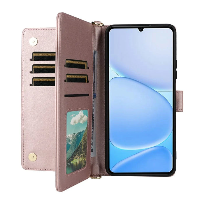 For Realme Note 80 4G Leather Case Stand Wallet Phone Cover with Shoulder  /  Wrist Strap - Pink - 2