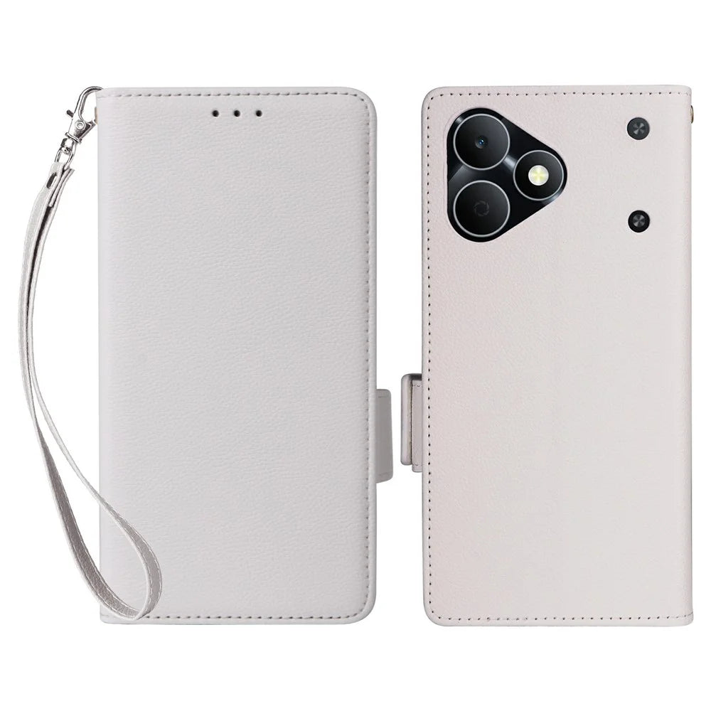 For Realme Note 80 4G Case Litchi Texture Wallet Leather Phone Cover with Wrist Strap - White - 1