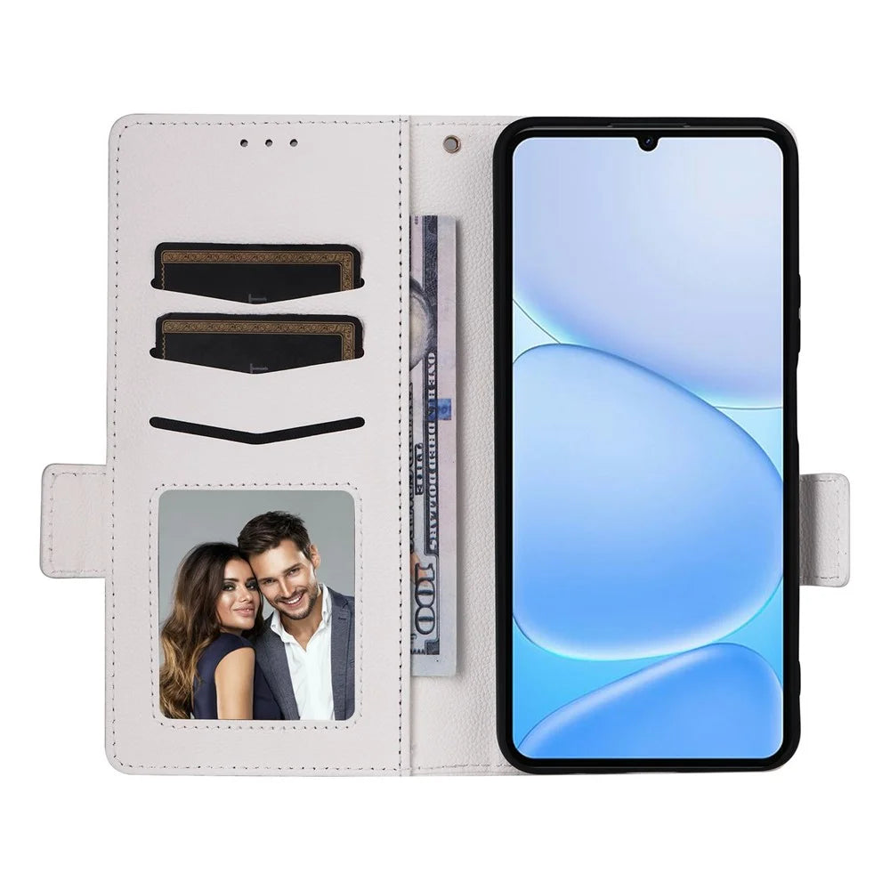 For Realme Note 80 4G Case Litchi Texture Wallet Leather Phone Cover with Wrist Strap - White - 2