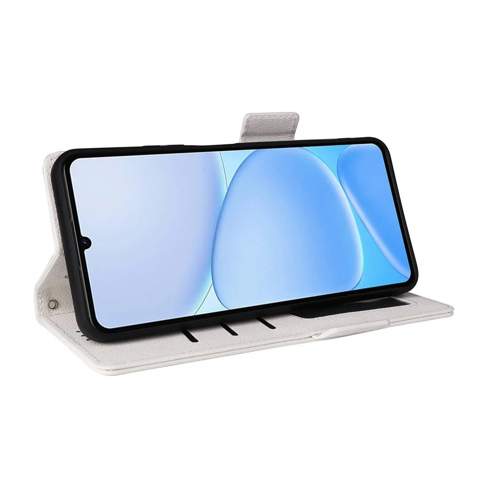 For Realme Note 80 4G Case Litchi Texture Wallet Leather Phone Cover with Wrist Strap - White - 3