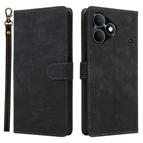 For Realme Note 80 4G Case Wallet RFID Blocking PU Leather Phone Cover Stand with Strap - Black - 1