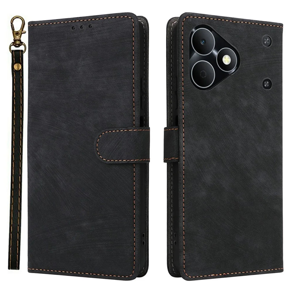 For Realme Note 80 4G Case Wallet RFID Blocking PU Leather Phone Cover Stand with Strap - Black - 1