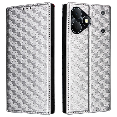 For Realme Note 80 4G Case Wallet Rhombus Imprinted PU Leather Phone Cover - Silver - 1