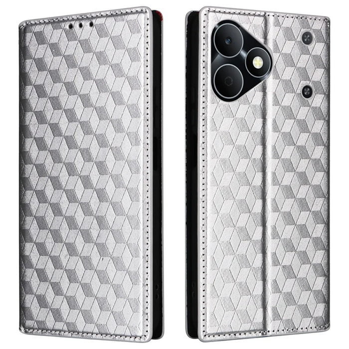 For Realme Note 80 4G Case Wallet Rhombus Imprinted PU Leather Phone Cover - Silver - 1
