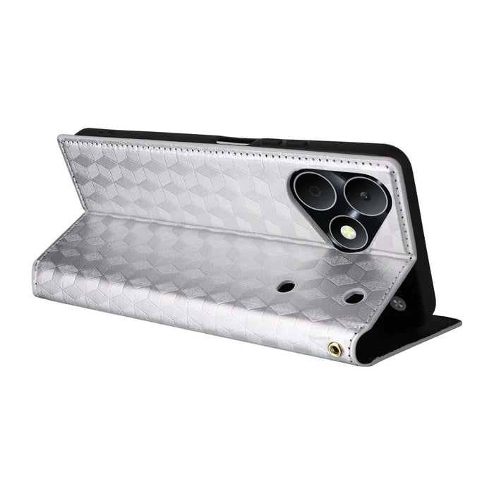 For Realme Note 80 4G Case Wallet Rhombus Imprinted PU Leather Phone Cover - Silver - 4
