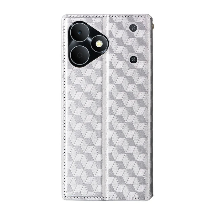 For Realme Note 80 4G Case Wallet Rhombus Imprinted PU Leather Phone Cover - Silver - 7